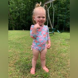 Flamingo Ruffle Butts Rashguard Swimsuit